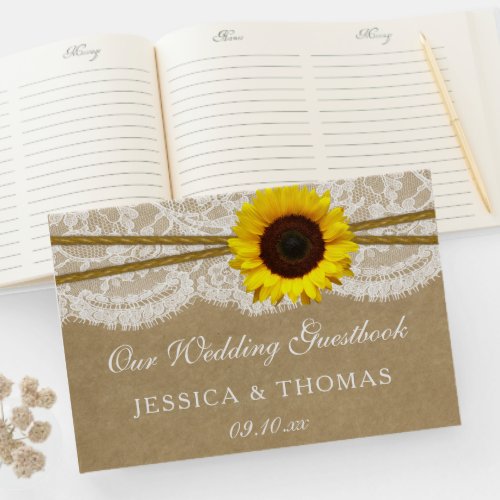 The Kraft Lace  Sunflower Wedding Collection Guest Book