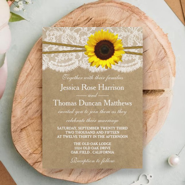 The Kraft, Lace & Sunflower Wedding Collection Invitation (Creator Uploaded)