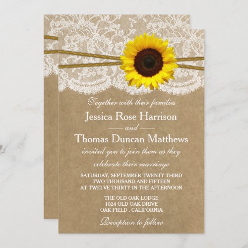 The Kraft Lace  Sunflower Wedding Collection Invitation