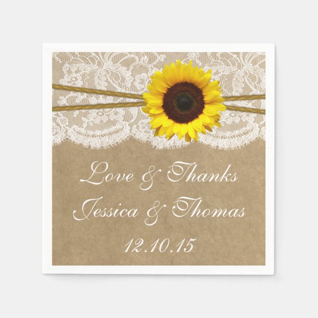 The Kraft, Lace & Sunflower Wedding Collection Paper Napkin