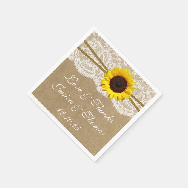 The Kraft, Lace & Sunflower Wedding Collection Paper Napkin