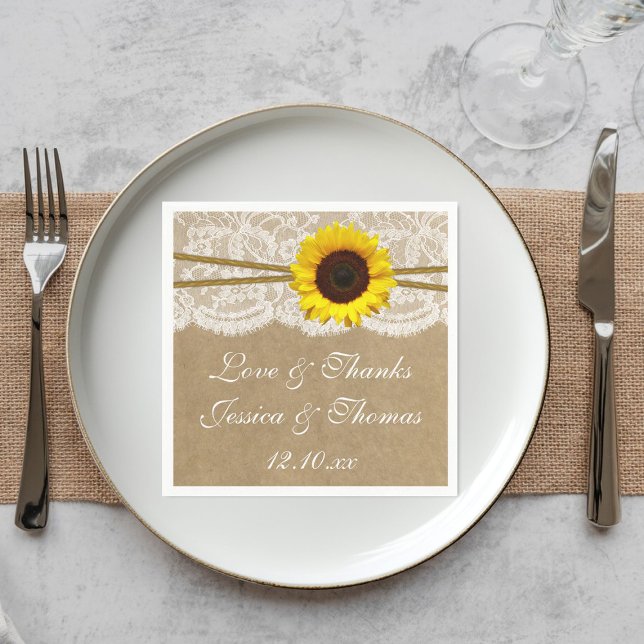 The Kraft, Lace & Sunflower Wedding Collection Paper Napkins (Creator Uploaded)