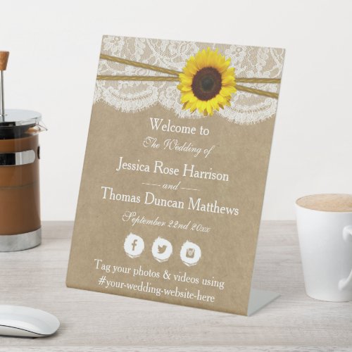 The Kraft Lace  Sunflower Wedding Collection Pedestal Sign