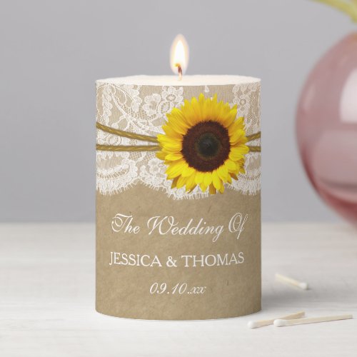 The Kraft Lace  Sunflower Wedding Collection Pillar Candle