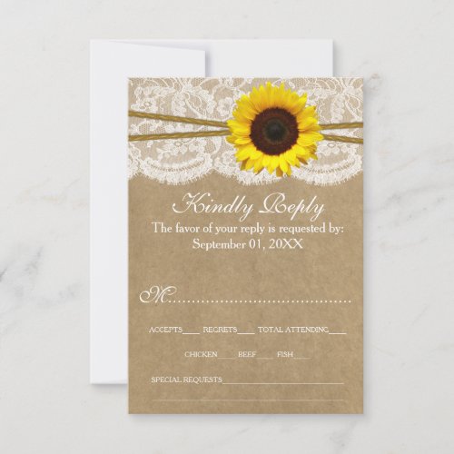 The Kraft Lace  Sunflower Wedding Collection RSVP Card