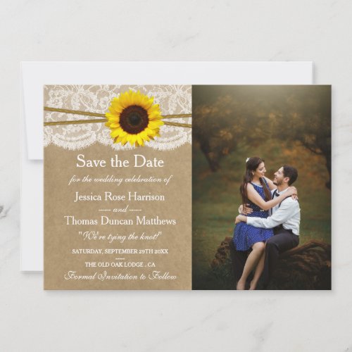 The Kraft Lace  Sunflower Wedding Collection Save The Date
