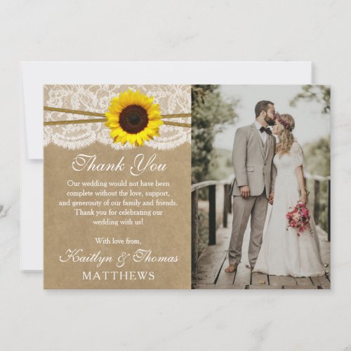 The Kraft Lace  Sunflower Wedding Collection Thank You Card