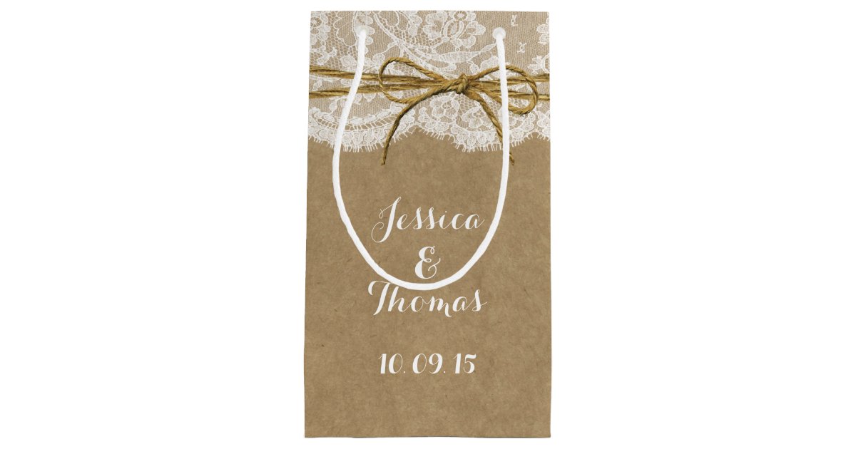 5x7 Kraft Paper Lace Twine Bow Wedding Invitation