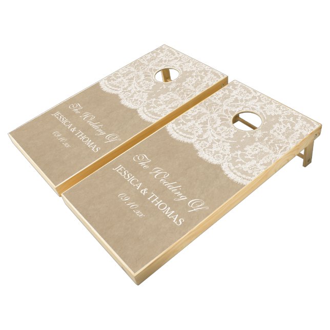 The Kraft & Lace Wedding Collection Cornhole Set (Angled)