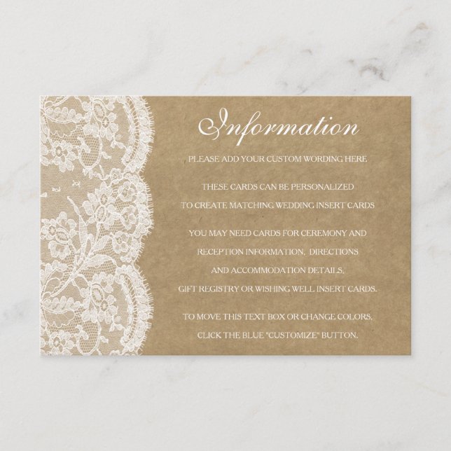 The Kraft & Lace Wedding Collection Detail Cards (Front)