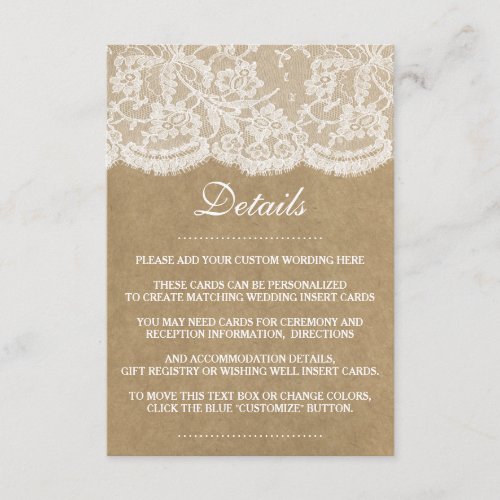 The Kraft  Lace Wedding Collection Enclosure Card