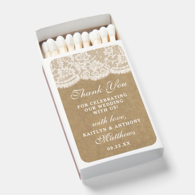 The Kraft & Lace Wedding Collection Matchboxes (Front Open)
