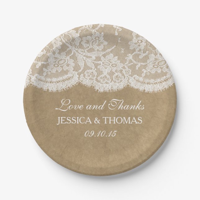 The Kraft & Lace Wedding Collection Paper Plates (Front)