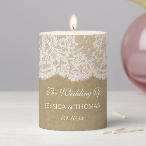 The Kraft  Lace Wedding Collection Pillar Candle