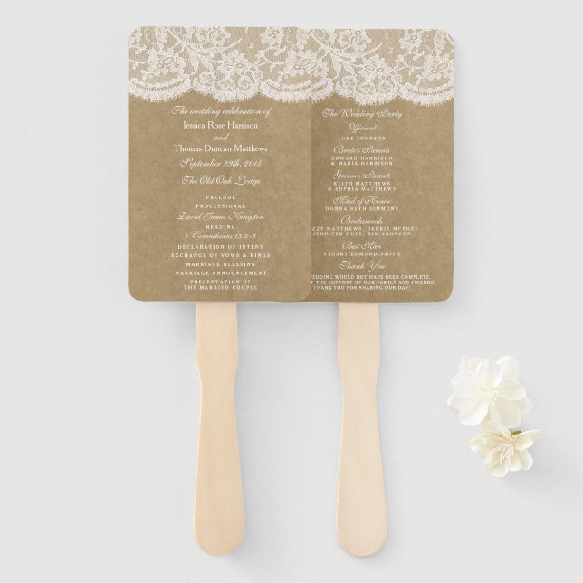 The Kraft & Lace Wedding Collection Programs Hand Fan (Front and Back)
