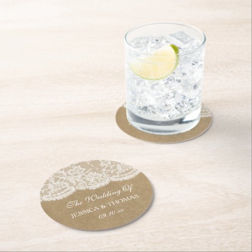 The Kraft  Lace Wedding Collection Round Paper Coaster