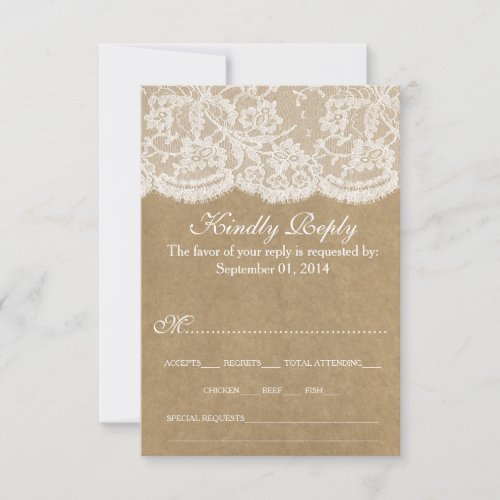 The Kraft  Lace Wedding Collection RSVP Card