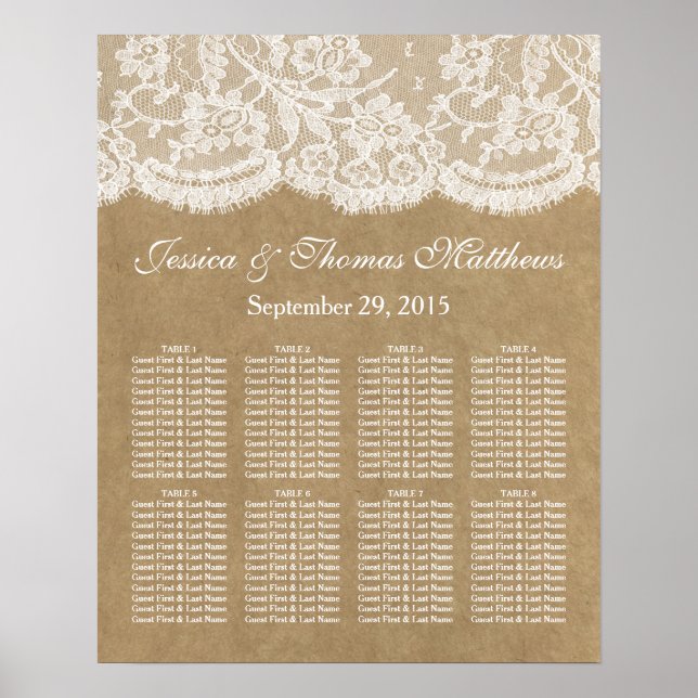 The Kraft & Lace Wedding Collection Seating Chart (Front)