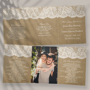 The Kraft & Lace Wedding Collection Tri-Fold Program