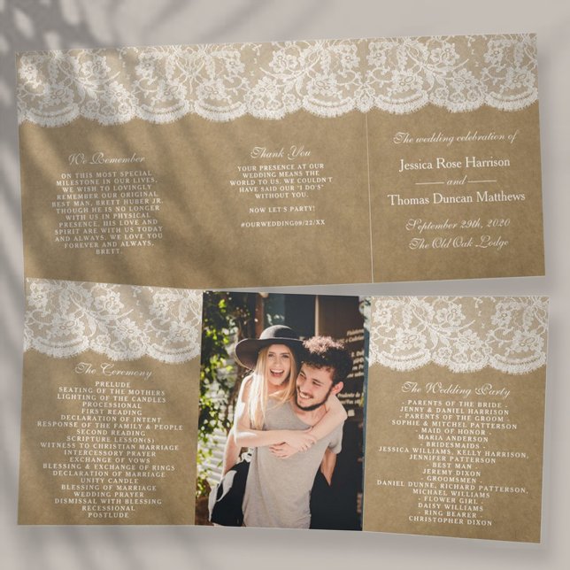 The Kraft & Lace Wedding Collection Tri-Fold Program (Creator Uploaded)