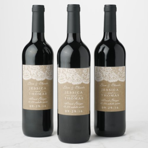 The Kraft  Lace Wedding Collection Wine Label