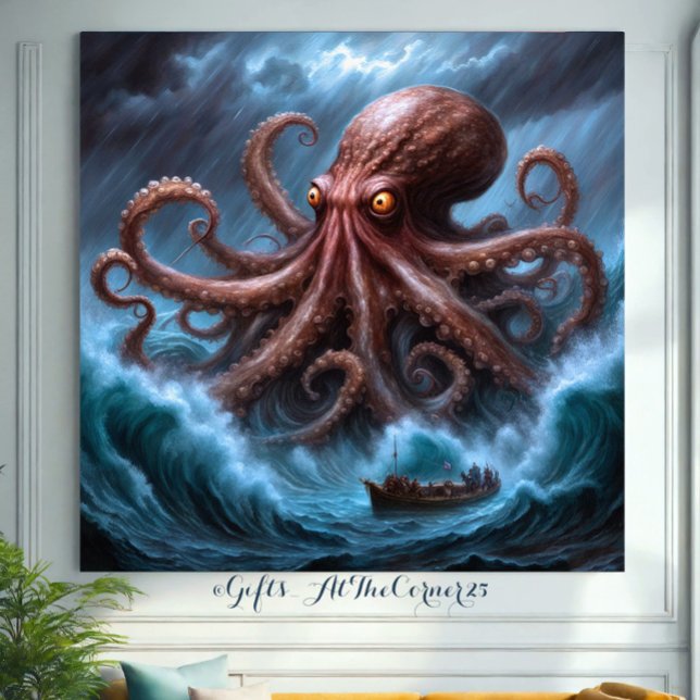 The Kraken Monster Stormy Sea Framed Art (Creator Uploaded)