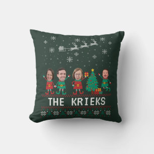 The Krieks Funny Face Photo Christmas Elf Family Throw Pillow