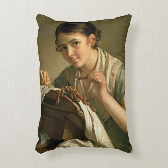 The Lacemaker, 1823 Decorative Pillow (Front(Vertical))