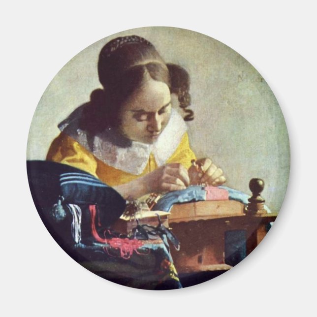 The Lacemaker, Français La Dentelière,  By Vermeer Magnet (Front)