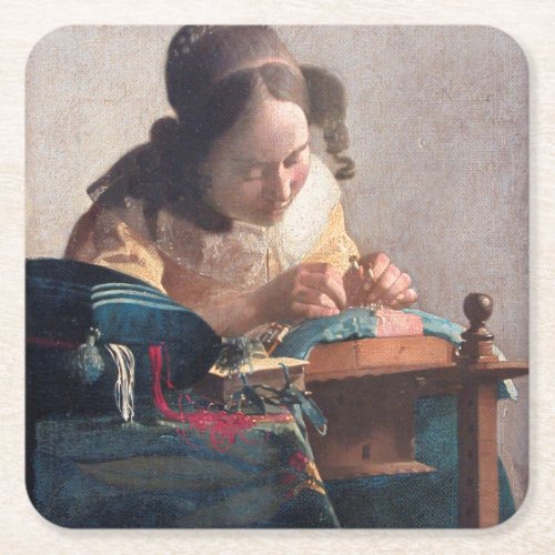 The Lacemaker Johannes Vermeer 1669_1670 Square Paper Coaster