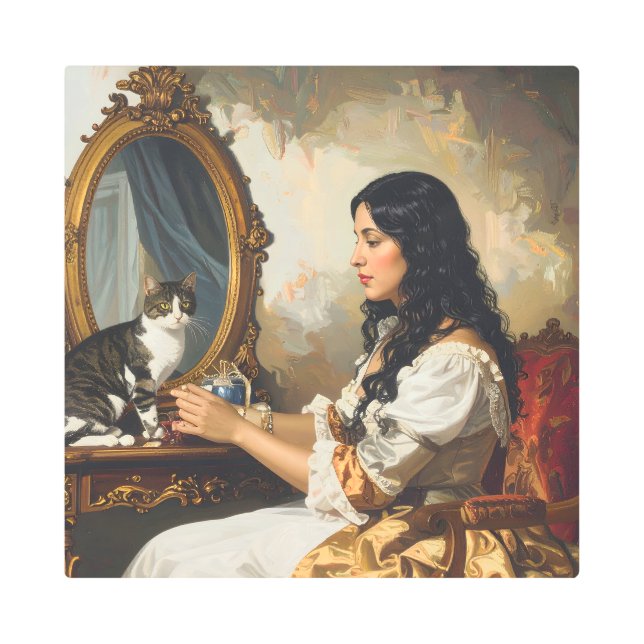  The Lady and Her Cat – A Timeless Victorian Portr Metal Print (Front)