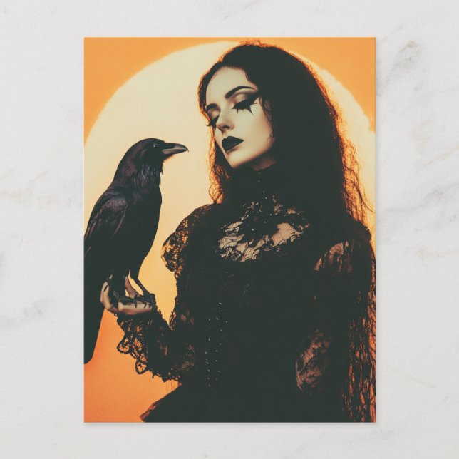 The Lady and Her Raven Postcard (Front)