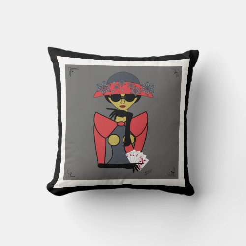 The Lady and the Cards Throw Pillow