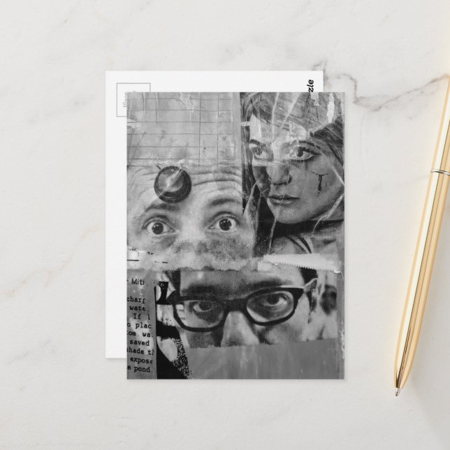 The Lady and the Doctors Mixed Media Collage Postcard (Front/Back In Situ)