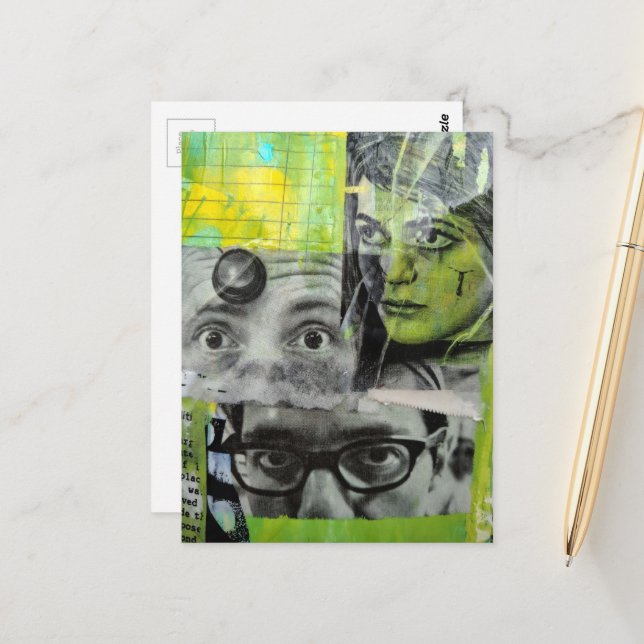 The Lady and the Doctors Mixed Media Collage Postcard (Front/Back In Situ)