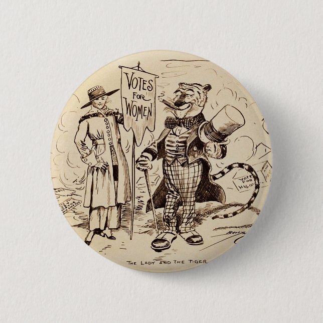 The Lady and the Tiger by Clifford K. Berryman Pinback Button (Front)