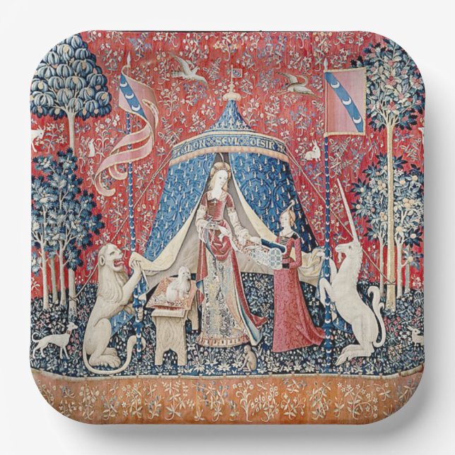 The Lady and the Unicorn 1500 Paris Tapestry Paper Plates (Front)