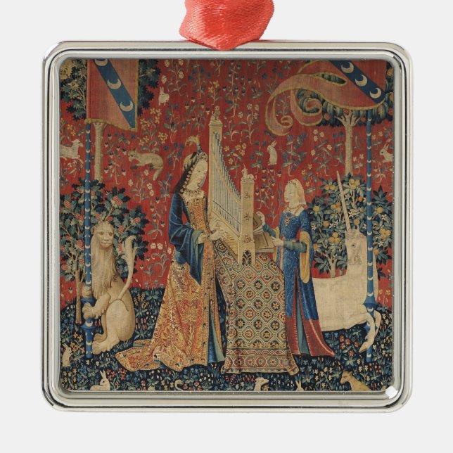 The Lady and the Unicorn: 'Hearing' Metal Ornament (Front)