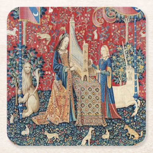 The Lady and the Unicorn Hearing Square Paper Coaster