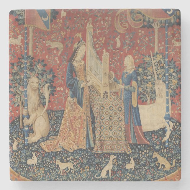 The Lady and the Unicorn: 'Hearing' Stone Coaster (Front)