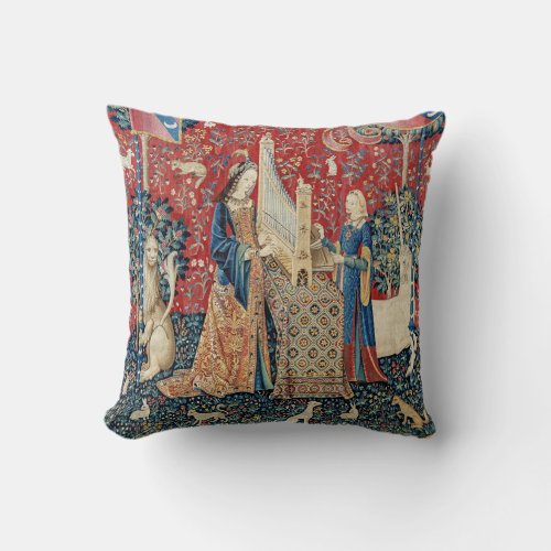 The Lady and the Unicorn Hearing Throw Pillow