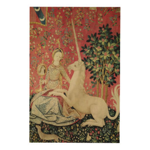 The Lady and the Unicorn: 'Sight' Wood Wall Decor