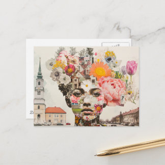 The Lady Collage Flowers and Buildings Postcard