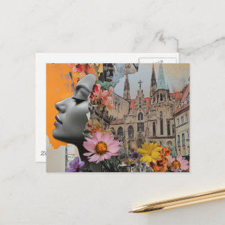 The Lady in a City Collage Postcard