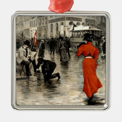 The Lady in Red famous painting Metal Ornament
