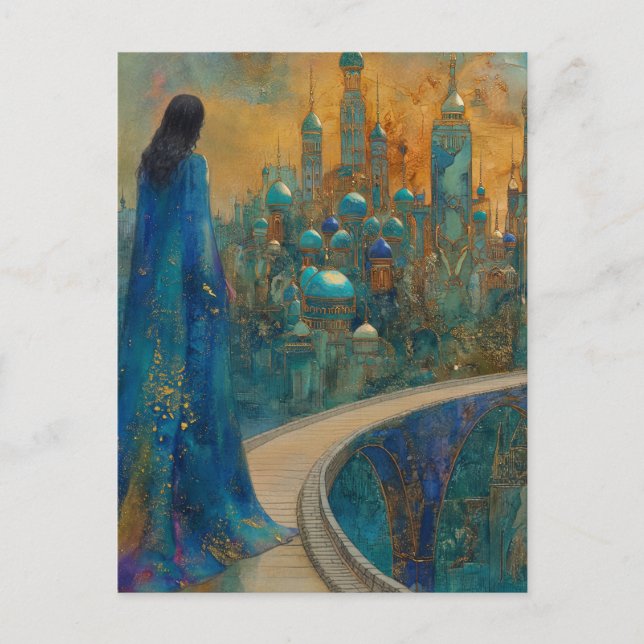 The Lady in the City Dressed in Elegant Blue Postcard (Front)