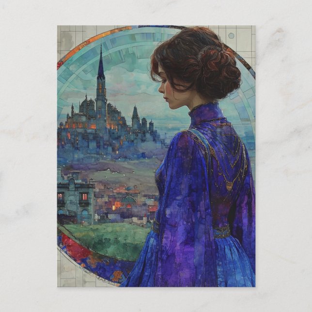 The Lady in the City Dressed in Elegant Blue Postcard (Front)