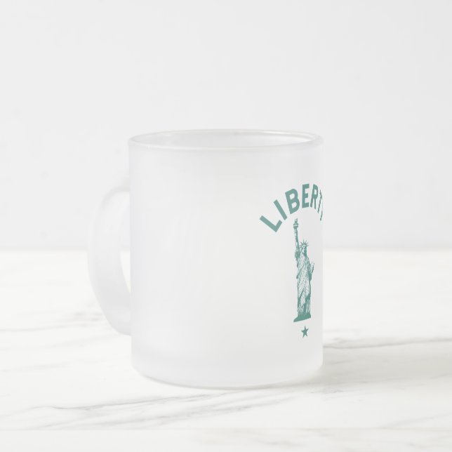 The Lady Liberty Frosted Glass Coffee Mug (Front Left)
