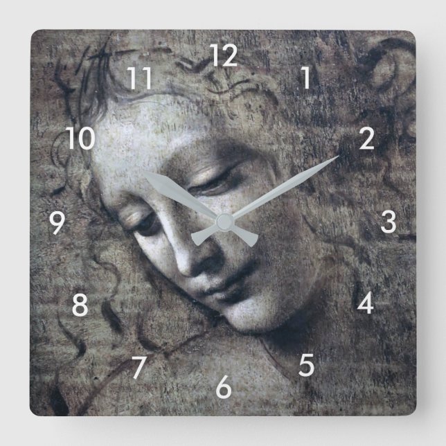 The Lady with Dishevelled Hair, Leonardo da Vinci Square Wall Clock (Front)