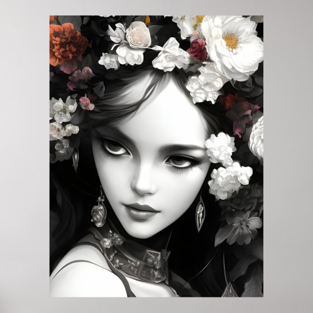 The Lady With Flowers In Her Hair Poster (Front)